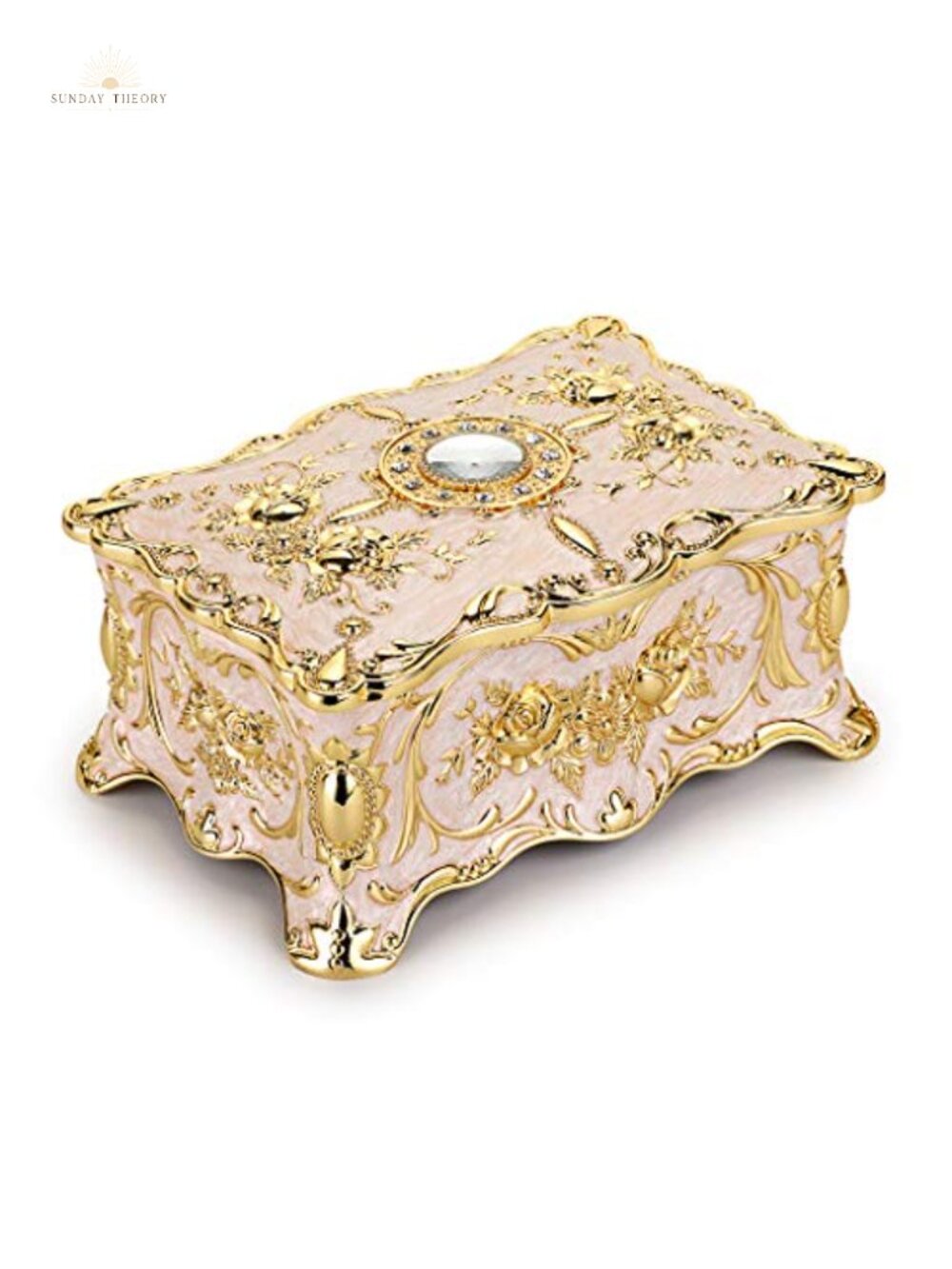 Vintage Zinc Alloy Jewelry Box, Two Layer Trinket Organizer, Antique Floral
